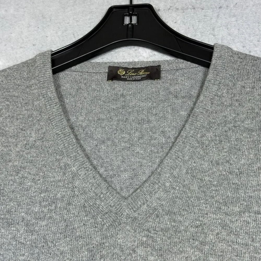 Loro Piana Sweater 54 Gray 100% Baby Cashmere V Neck Sweater Luxury Preppy